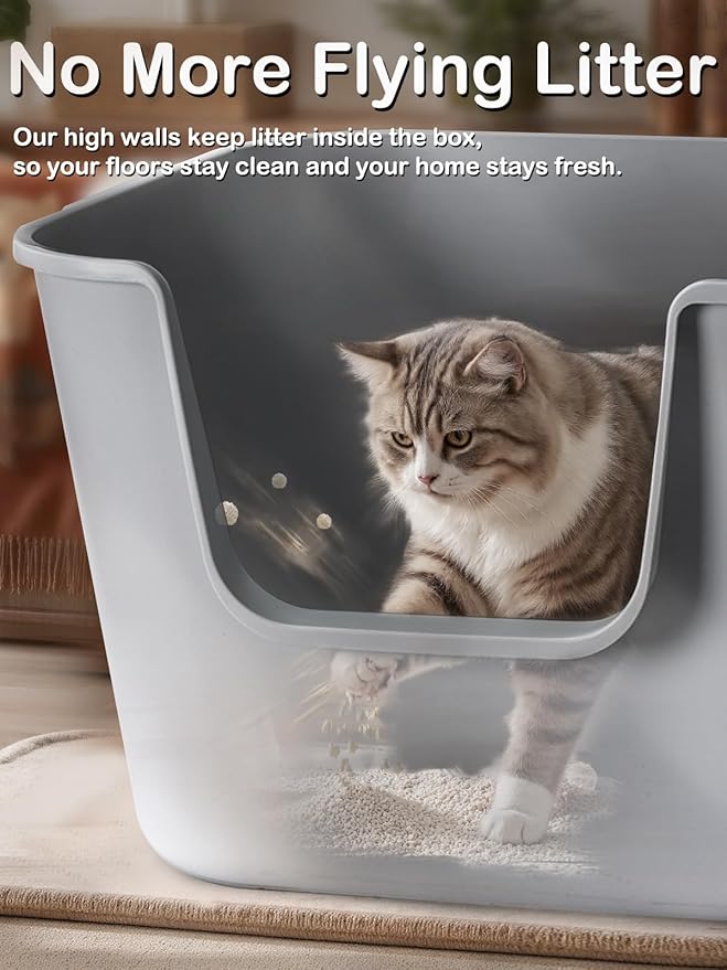 Extra Large Cat Litter Box with High Sides - Splash-Proof Design for Big Cats & Multi-Cat Homes, 24.6in x 16.7in x 12.8in (Green)-Mewly Pet