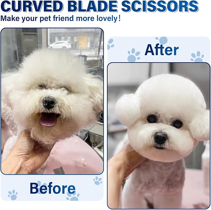 JASON 7" Curved Thinner Dog Scissors - Ergonomic Dog Grooming Scissors Silver Curved Blender Dog Shears 440C Stainless Steel Grooming Shears Professional Pet Shears For Groomer (50-Teeth)-Mewly Pet