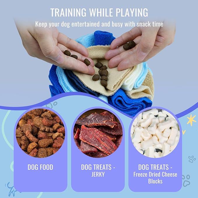 Pet Snuffle Ball, Puzzle Sniffing Interactive Dog Ball for Blind Dogs Training Stress Relief Dog Enrichment Toys Treat Machine Washable (15cm, Serenity Blue)-Mewly Pet