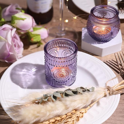 12pcs Assorted Purple Votive Candle Holders for Party Decorations, Lavender TeaLight Candle Holder for Bridal Shower, Baby Shower Decrations, Boho Tea Party Purple Decor, Purple Gifts for Women