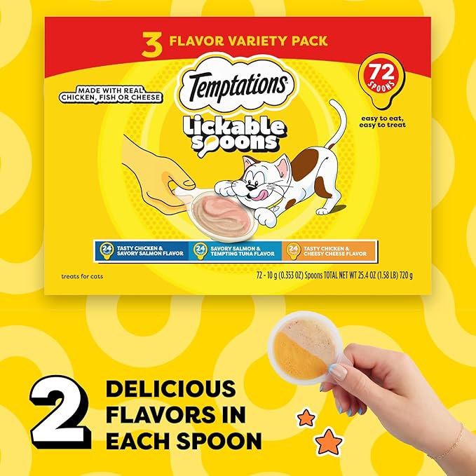 Temptations Lickable Spoons Adult Wet Cat Treats, 72 Spoons, Variety Pack-Mewly Pet