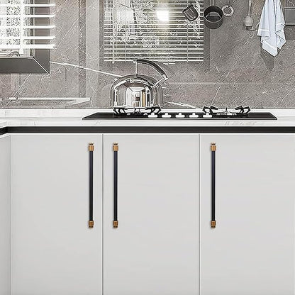 6 Pack 10 inch(254mm) Black and Antique Brass Kitchen Cabinet Handles Knurled Cabinet Pulls Black Drawer Pulls Kitchen Cabinet Hardware