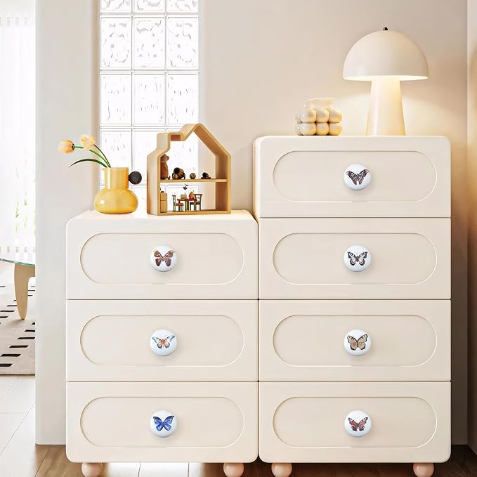 JamJam 8Pack 1.5" Cute Unique Nursery Kids Ceramic Butterflies Cupboard Cabinet Door Furniture Dresser Drawer Pulls and Knobs