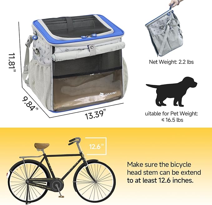 Cat and Dog Backpack Carrier, Breathable Cycling Pet Bag with Mesh Ventilation, Portable Outing Traveling Pet Bag with Top Waterproof Fabric for Small, Medium Cats, Small Dogs, Blue-Mewly Pet