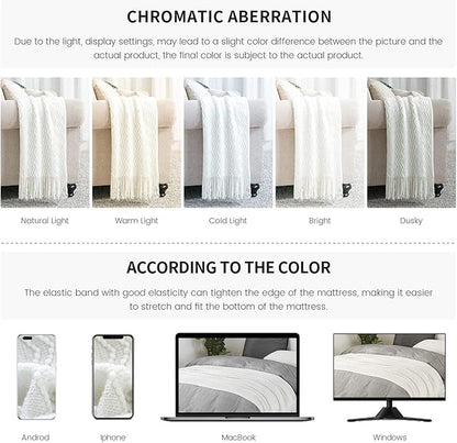 BOURINA Off White Throw Blanket 50 x90 Inches Throw Textured Solid Soft Sofa Throw Bed Runner Couch Cover Knitted Decorative Blanket Bed Runner