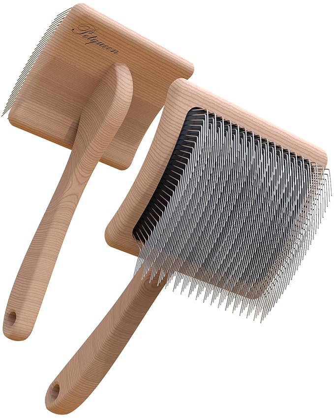 Dog Slicker Brush for Large Dogs, Professional Doodles Brush for Poodles, Goldendoodles and Labradoodles - Easy to Remove Tangles, Mats and Fluff - 3.8"x3.2" Head, 8" Wood Body-Mewly Pet