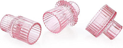 Vixdonos Pink Candlestick Holders Set of 3 Glass Candle Holders for Taper Candles,Pillar Candles and Tealight Candles