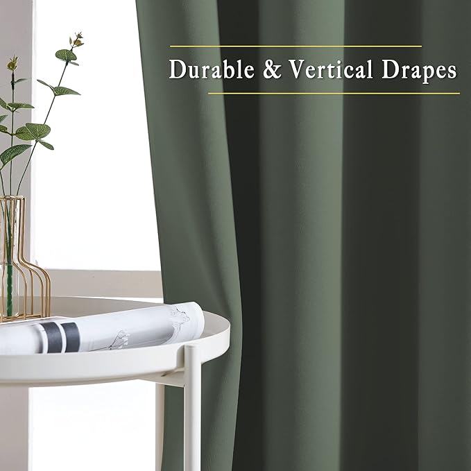 NICETOWN Dark Mallard Room Darkening 102 inch Curtains, Grommet Thermal Curtains Weighted Window Treatments for Living Room/Farmhouse, W46 x L102, 2 Panels