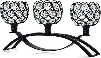Crystal Tealight Candle Holder Centerpiece Home Decorative Candlestick Holder Elegant Table Centerpiece Home Decor Wedding Party Anniversary (Black, 3 Arm)