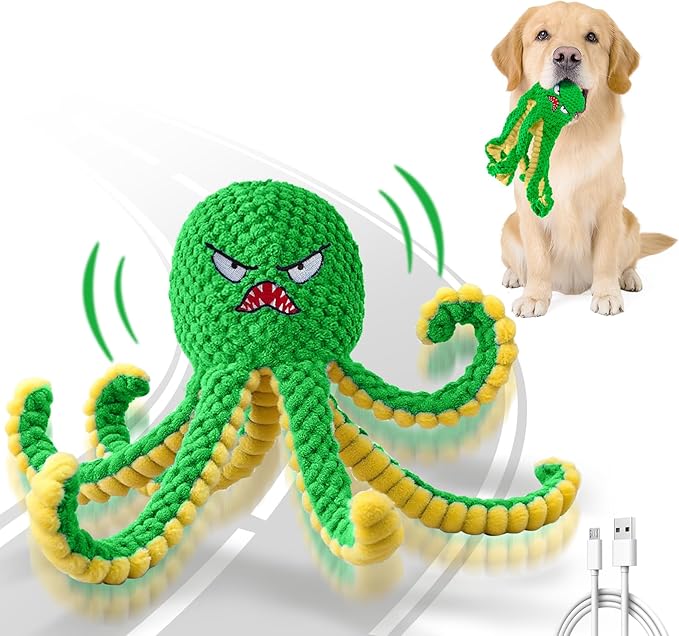 Interactive Dog Toys Octopus,Durable Automatic Jumping Dog Toy to Keep Them Busy,Squeaky Moving Tug of War Doggie Toy,USB Rechargeable Puppy Toys (Green)-Mewly Pet