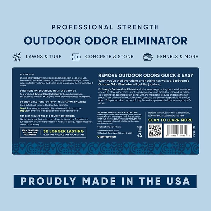 Eco Strong Outdoor Odor Eliminator Outside Dog Urine Enzyme Cleaner Powerful Pet, Cat, Animal Scent Deodorizer | Professional Strength for Yard, Turf, Kennels, Patios, Decks (128 OZ)-Mewly Pet