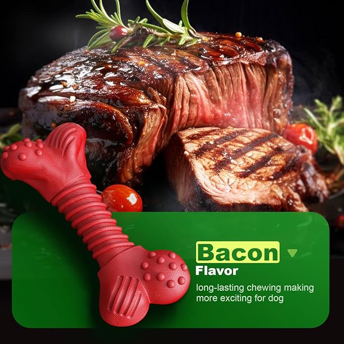 Dog Toys for Aggressive Chewers, Dog Toys for Medium Large Dogs, Natural Rubber Dog Chew Toys with Beef Flavor, Indestructible Chew Toys for Aggressive Chewers (red)-Mewly Pet