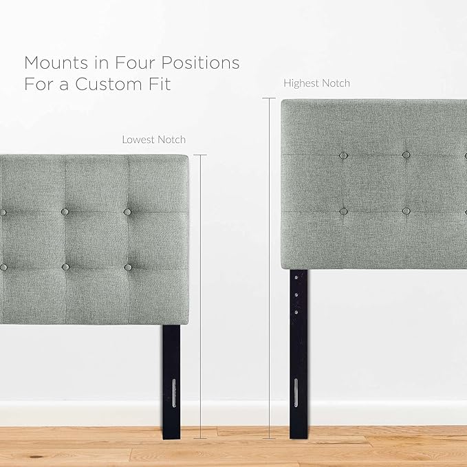 Modway Emily Tufted Button Linen Fabric Upholstered Full Headboard in Gray