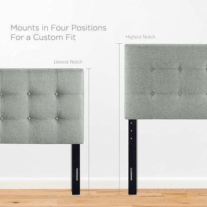 Modway Emily Tufted Button Linen Fabric Upholstered Full Headboard in Gray