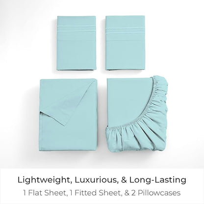 Mellanni Full Sheets Set - 4 PC Iconic Collection Bedding - Hotel Luxury, Extra Soft, Cooling Bed Sheets - Wrinkle, Fade, Stain Resistant (Full, Aqua)