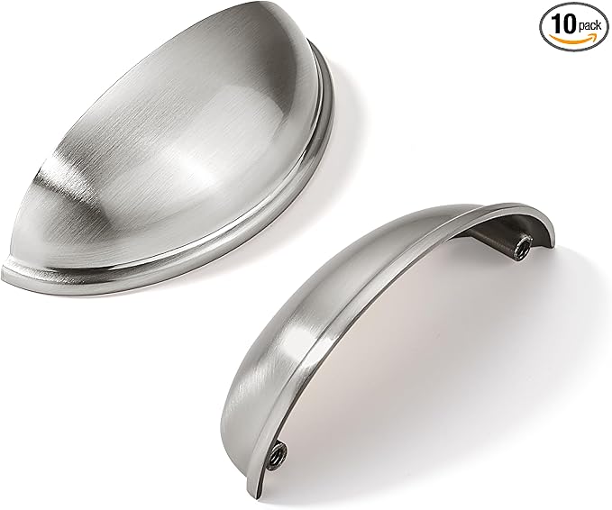 khtumeware 10 Pack 3" Drawer Pulls Brushed Satin Nickel Cabinet Cup Pulls Kitchen Hardware Cabinet Handles Drawer Handles Knobs 3 inch Hole Center