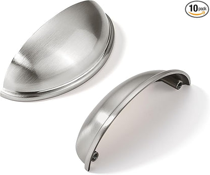 khtumeware 10 Pack 3-1/2" Drawer Pulls Brushed Satin Nickel Cabinet Cup Pulls Kitchen Hardware Cabinet Handles Drawer Handles Knobs 3.5 inch Hole Center