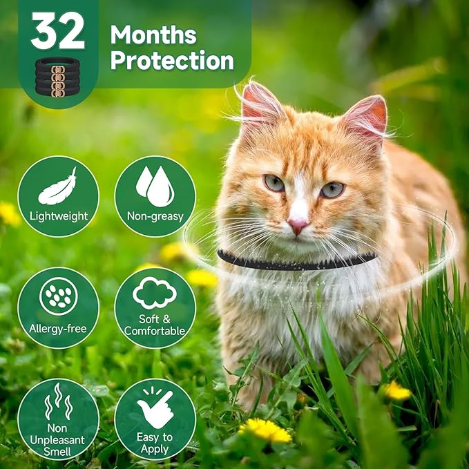 4 Pack Flea Collar for Cats, Cat Flea and Tick Treatment, 8 Months Protection Flea and Tick Prevention for Cats, Waterproof Cat Flea Collar, Adjustable Cat Flea and Tick Collar for Cats Kittens, Black-Mewly Pet