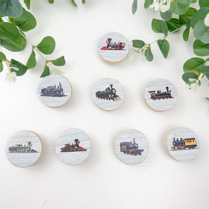 8Pack1.8 Wooden Vintage Train Steam Engine Knob Cabinet Handles Kid's Nursery Room Furniture Dresser Drawer Pulls Knobs