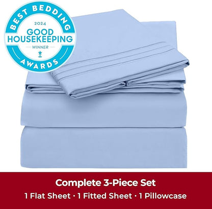 Mellanni Twin Sheets Set - 3 PC Iconic Collection Bedding - Hotel Luxury, Extra Soft, Cooling Bed Sheets - Wrinkle, Fade, Stain Resistant (Twin, Sky Blue)