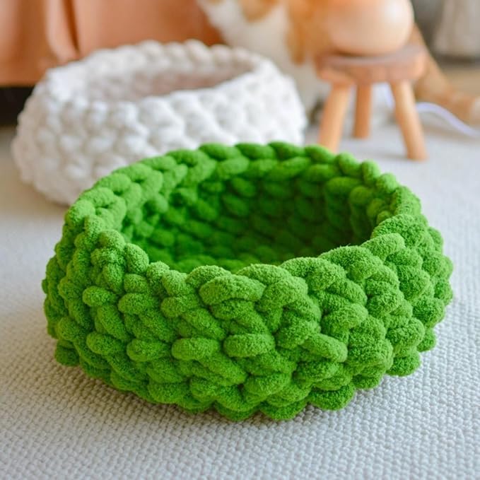 Cat Nest Bed – Premium Handwoven Washable Extra Soft Round Cave House for Indoor Kitten & Kitty, Small & Large (LGreen,Large)-Mewly Pet