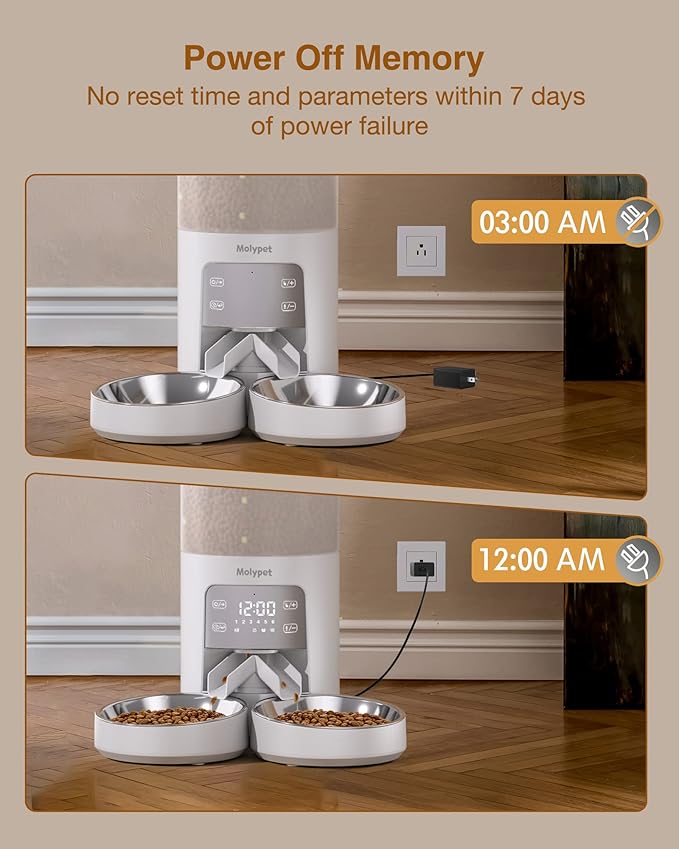 Automatic Cat Feeder for 2 Cats - Cat Food Dispenser with Double Bowls 6L, 10S Voice Recorder Programmable Timed Cat Feeder up to 6 Meals per Day-Mewly Pet