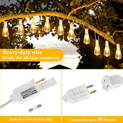 Brightever 50FT Outdoor String Lights Weatherproof, Patio Lights with 25+2 ST38 Edison Shatterproof Bulbs, Commercial Grade Warm White LED String Lights Decorative for Christmas, Wedding, Party, White