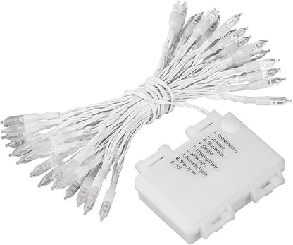 Battery Operated String Lights Christmas Lights 16ft 50 LED String Lights Decorative White Wire for Indoor Outdoor Wedding Party Home Garden Waterproof Warm White