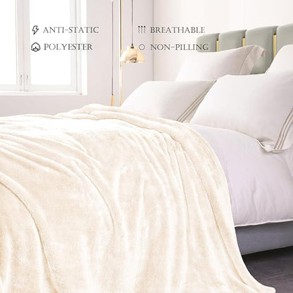 Exclusivo Mezcla Plush Fuzzy Fleece Bed Blanket Queen Size, Super Soft, Fluffy and Warm Blankets Suitable for All Seasons (Ivory, 90x90 Inches)