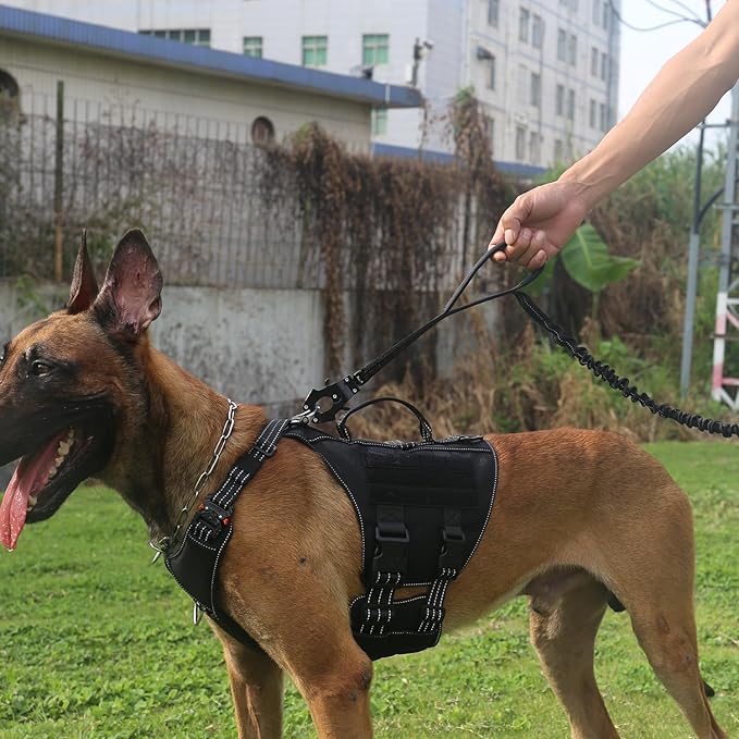 ICEFANG Tactical Dog Leash,K9 Training Walking Bungee Lead with 2 Control Handle,Heavy Duty Quick Release Metal Clasp,Hands Free D-Ring for Medium Large Dogs (6ft,Reflective Black)-Mewly Pet