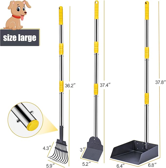 Niubya Pooper Scooper for Dogs, Metal Poop Scooper Tray Spade and Rake Set, Poop Scoop with Adjustable Long Handle, Dog Pooper Scooper for Pet Waste Removal-Mewly Pet