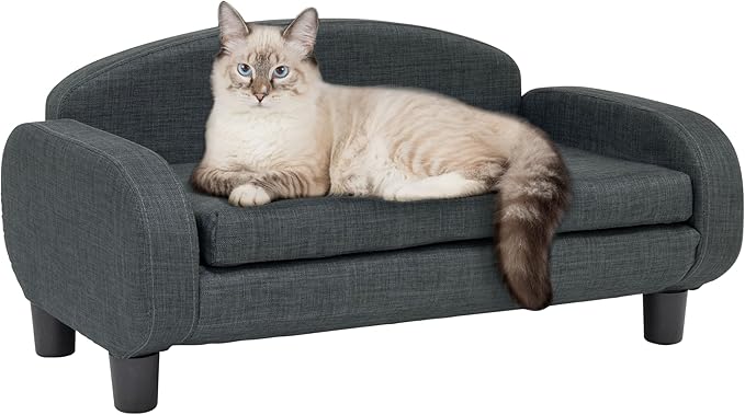 Paws & Purrs Cat Sofa Bed, Pet Couch for Indoor Cats Elevated Cat Beds with Removable Washable Mattress Cover for Kitten, Puppy or Small Animal- 31.5" Wide, Gray-Mewly Pet