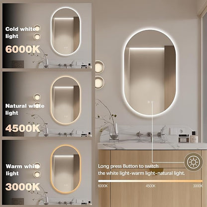 33" x 20" Oval LED Mirror for Bathroom, Backlit Vanity Mirror with Lights, Frameless Smart Wall Mirror, 3 Colors Stepless Dimmable, Anti-Fog, Shatterproof, Memory, CRI95+(Horizontal/Vertical)
