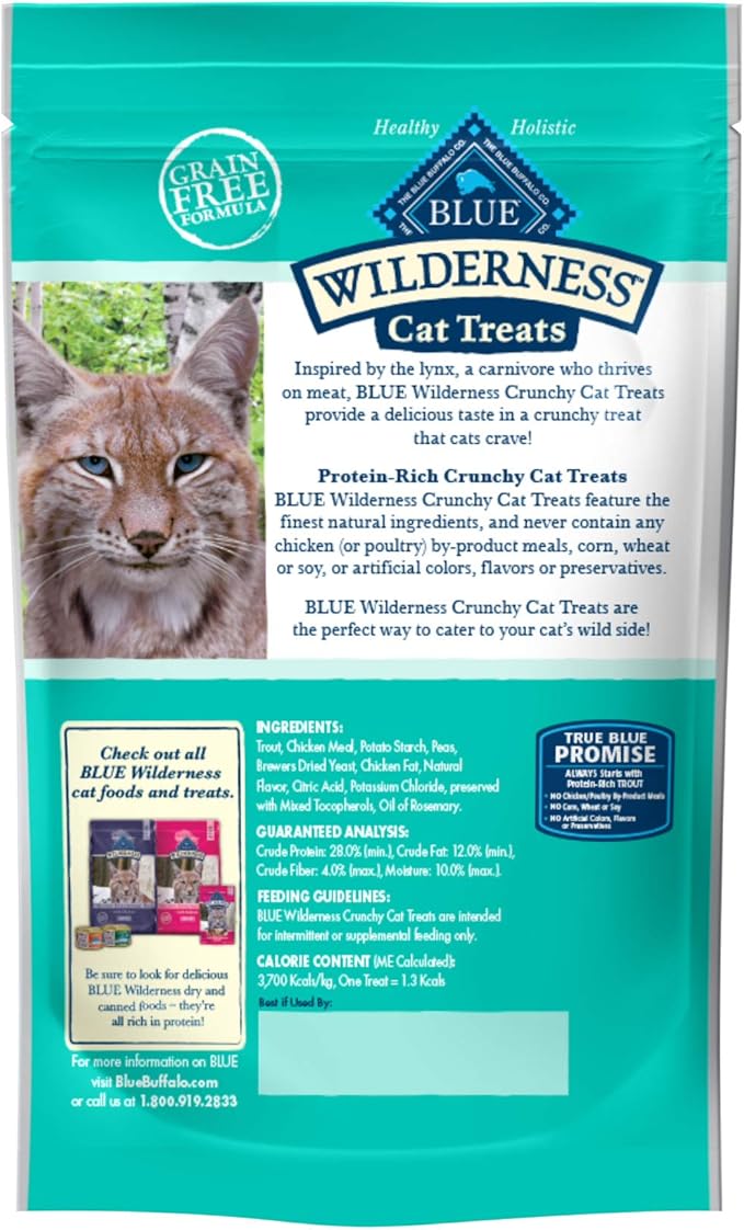 Blue Buffalo Wilderness High Protein Crunchy Cat Treats, Made With Natural Ingredients, Tasty Trout, 2-oz Bag (Pack of 12)-Mewly Pet
