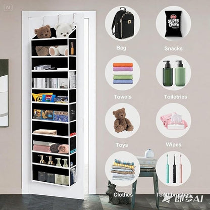 Over The Door Organizer Closet,5 Bins 10 Side Pockets,Hanging Organizer,Anti Tilt 44 lbs Load Door Organizers and Storage with Clear Window for Bedroom,Nursery,Rv,Bathroom,Camper(Pure Black)