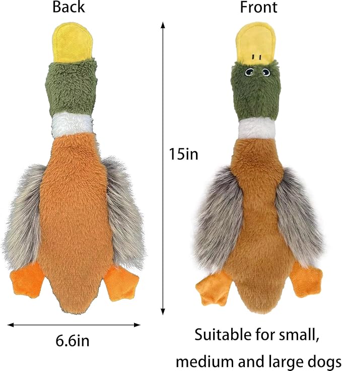 No Stuffing Toys 3 Pack, Squeaky Dog Toys for Large Dogs, Plush Toys for Aggressive Chewers, Indestructible Crinkle Paper Duck Dog Toy, Puppy Chew Toys for Teething (Soft Plush)-Mewly Pet