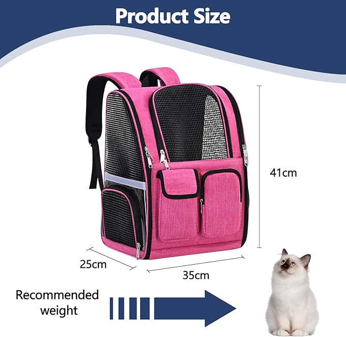 Pet Backpack, Airline Approved Dog Backpack, Cat Bag for Travel Hiking Bike Riding Walking Outdoor, Cat Backpack with Breathable Mesh(Pink)-Mewly Pet