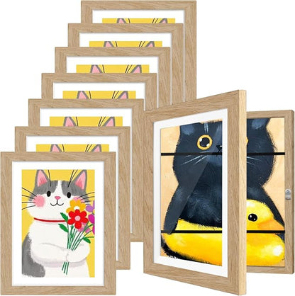 8 Pack Kids Artwork Frames Changeable 8.5 x 11 Inch Children Art Projects Kids Art Frames Front Opening Picture Display Frame, Wood