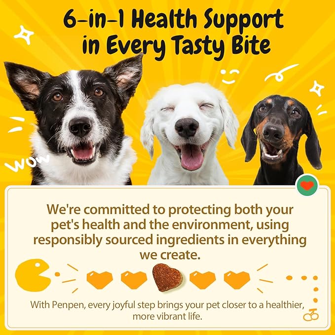 Penpen Probiotics for Dogs, Dogs Probiotics for Digestive Health, Multi-Probiotic and Enzyme Blend Promote Gut Health & Immune Support, Eases Sensitive Stomachs (Beef Chews, 50ct)-Mewly Pet