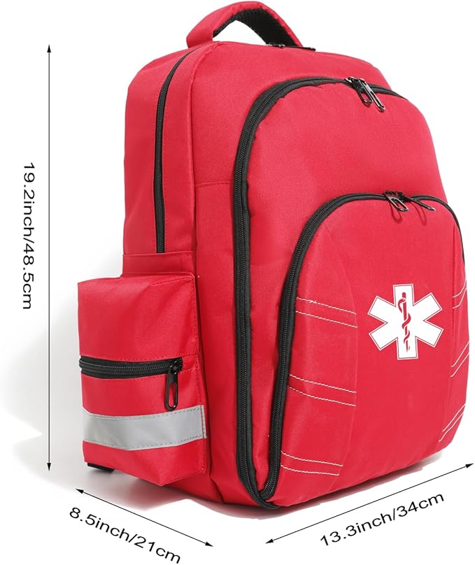 Red Medicine Backpack for School Empty First Aid Bag for Trauma Medication Safety Backpack Travel Paramedic Bag EMS EMT for Nurse Responder(bag only)-Mewly Pet