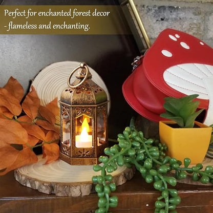 LLQ 12Pcs Mini Lantern with LED Tea Light, Garden Fairy Party Decorations, Battery Included, Vintage Lanterns Decorative, Hanging Candle Lanterns for Halloween Christmas Wedding Table Centerpiece