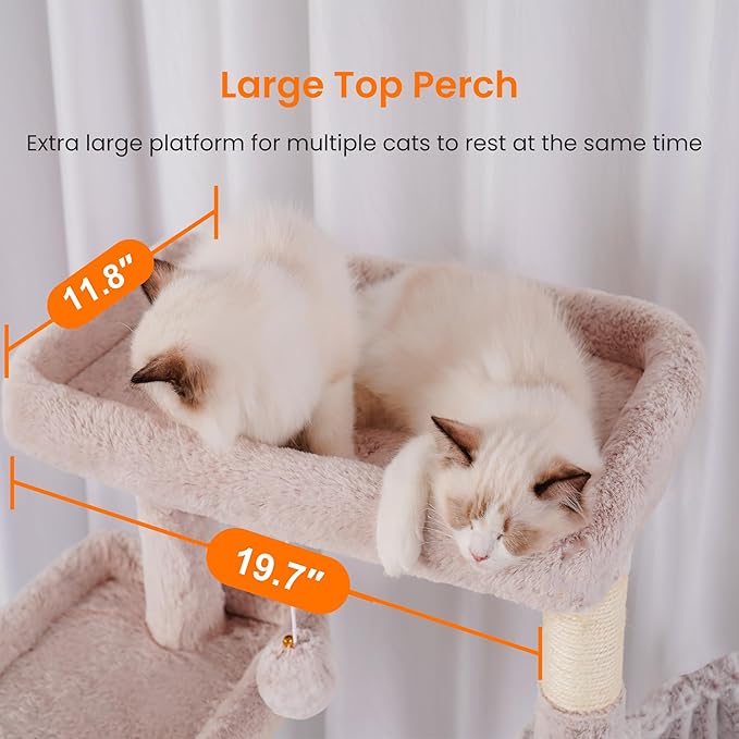 Heybly Tall Cat Tree, 78-inch Multi-Level Cat Tower for Indoor Cats, 2 Widened Plush Perches Cat Condo with Scratching Board and Big Caves, Muchroom HCT033MU-Mewly Pet