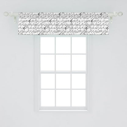 Ambesonne Music Window Valance Pack of 2, Abstract Style Professional Pattern Notes and Clef Sheet Play Writing Print, Rod Pocket Curtain Valances for Kitchen Bedroom, 54" X 12", Black White