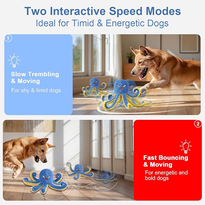 Interactive Dog Toys Octopus,Durable Automatic Jumping Dog Toy to Keep Them Busy,Squeaky Moving Tug of War Doggie Toy,USB Rechargeable Puppy Toys (Blue)-Mewly Pet