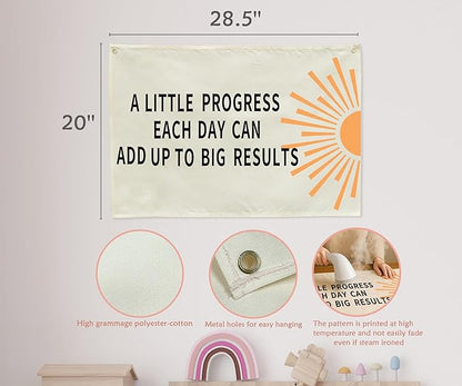 Mental Health Inspirational Rectangular Banner-Positive Affirmation Flag for Kids Teen Counselor Teacher,Classroom Therapy Office Homeschool Reading Room Wall Decor-A Little Progress Each