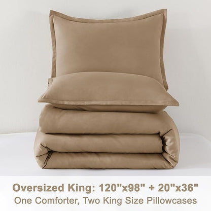 Litanika Comforters Taupe Oversized King Size, 3 Pieces Lightweight Solid Bedding Set & Collections, All Season Fluffy Bed Set (120x98In Comforter & 2 Pillowcases)