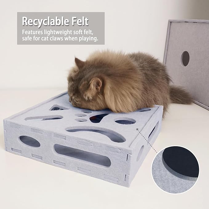 PETKARAY Felt Cat Puzzle Toy, Interactive Cat Toys for Indoor Cats, Interactive Maze for Kitten Felt Puzzle Box with Ball, Grey-Mewly Pet