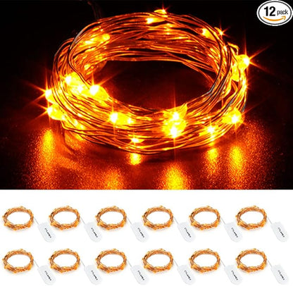CYLAPEX 12 Pack Orange Fairy Lights String Battery Operated Fairy Lights Starry String Lights on 3.3ft/1m Silvery Copper Wire Lights for Hallowen Christmas Decoration Costume Wedding Party