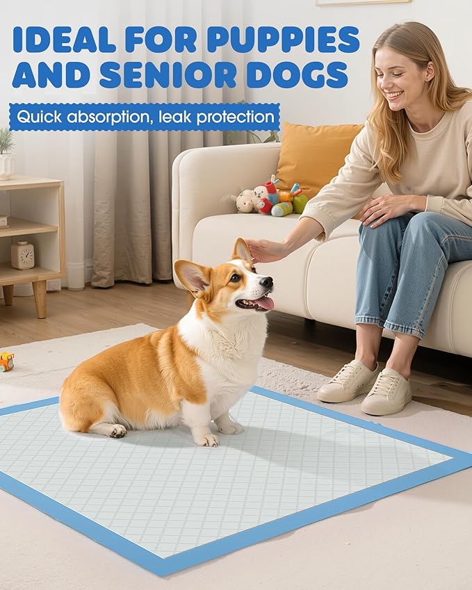 100-Pack X-Large Puppy Pads - 34'' x 28'' Pee Pads for Dogs Potty Training with Leak-Proof Quick-Dry Design, 6-Layer Wee Wee Pads for Dogs, Blue-Mewly Pet