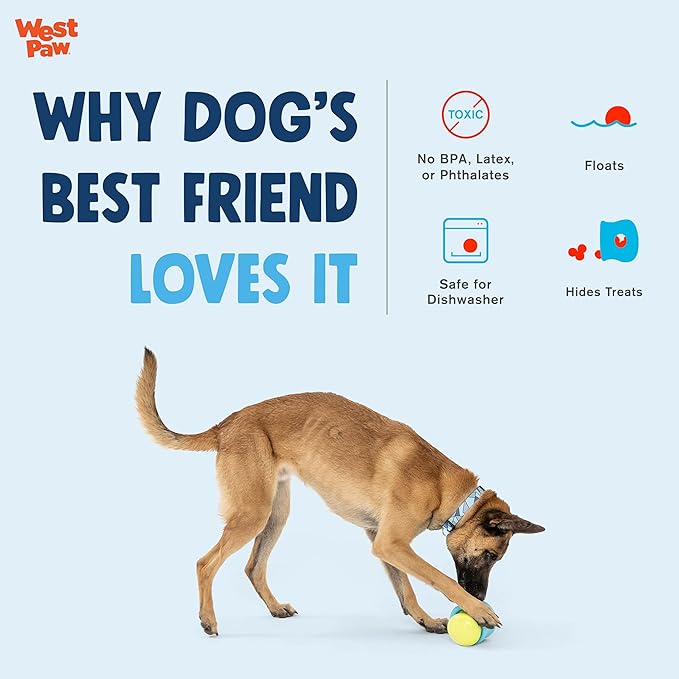 WEST PAW Zogoflex Limited Edition Toppl Treat Dispensing Dog Toy Puzzle – Interactive Chew Toys for Dogs – Dog Toy for Moderate Chewers, Fetch, Catch – Holds Kibble, Treats, Large 4", Periwinkle-Mewly Pet
